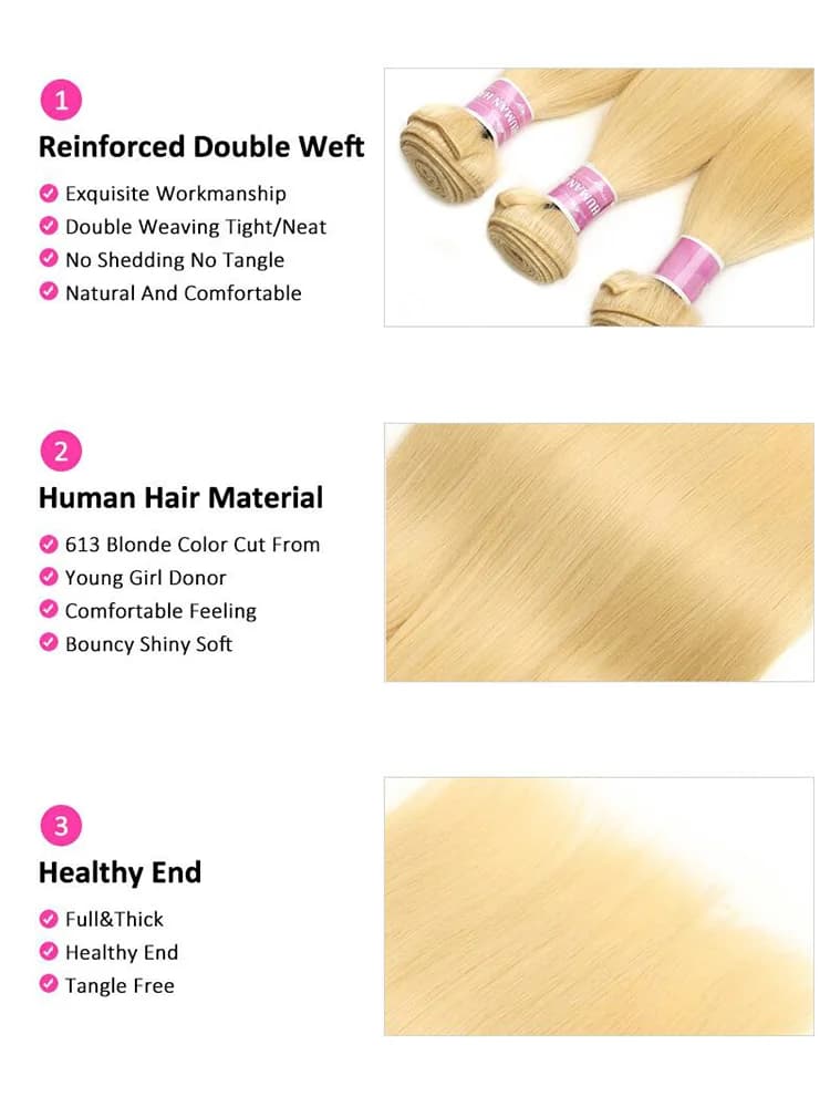 Tissage en Lot Brésilien Naturel Remy Lisse Blond Miel, Extension de Cheveux Humains, 36 38 40 Pouce