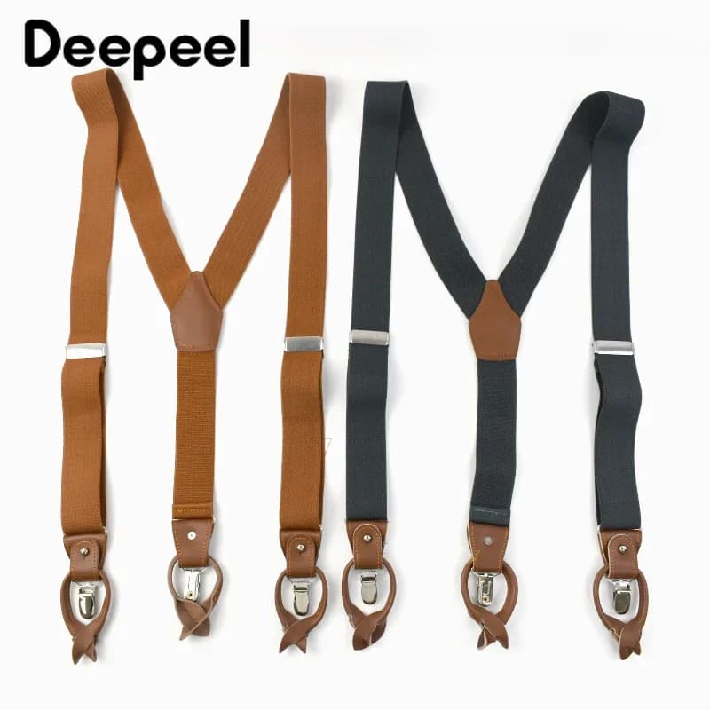 Deepeel 3.5*125 cm hommes adultes bretelles 6 Clips ajuster sangle élastique bouton bretelles décont