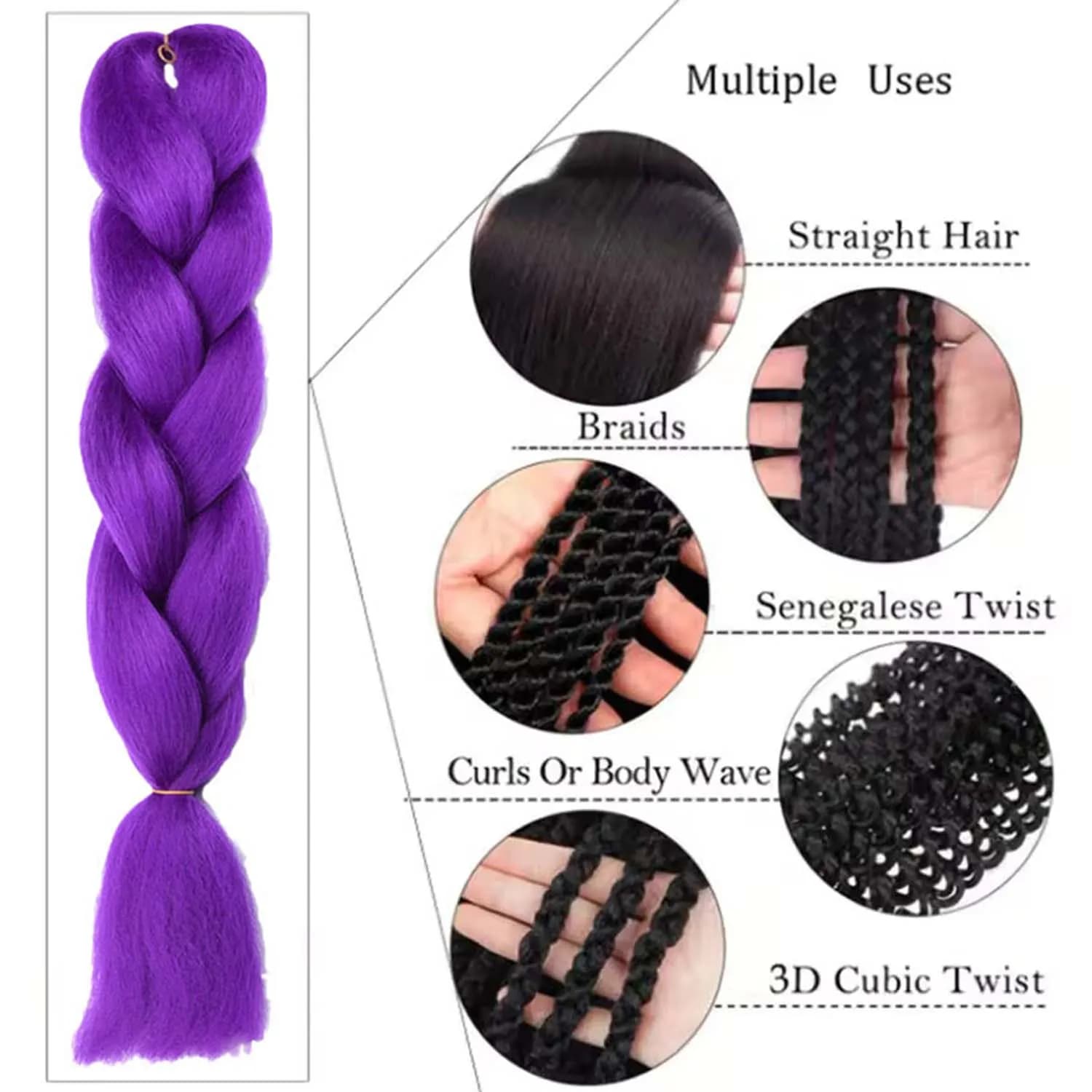 Cheveux tressés violets synthétiques 24 pouces, cheveux tressés pré-étirés pour tresses Extensions d