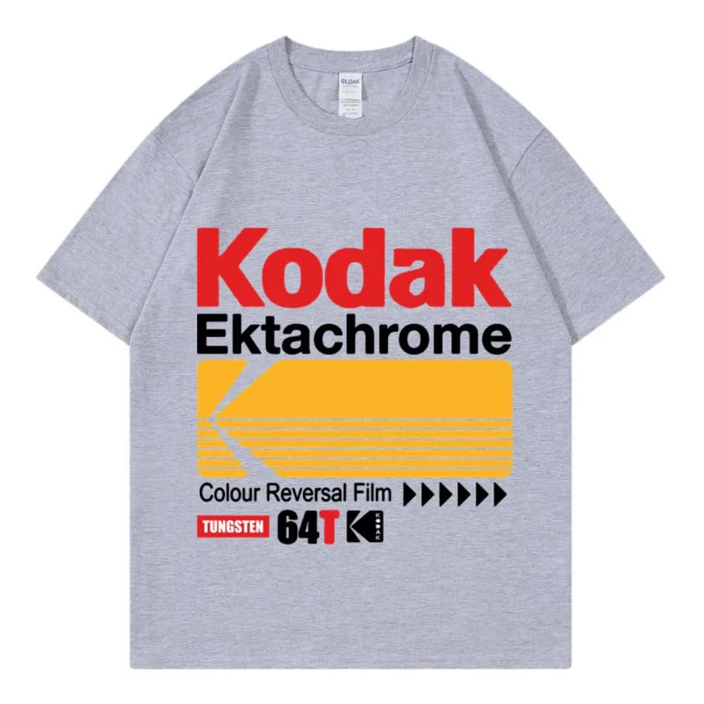 T-shirt rétro de marque Kodak, style japonais Harajuku, hauts décontractés en pur coton pour hommes 