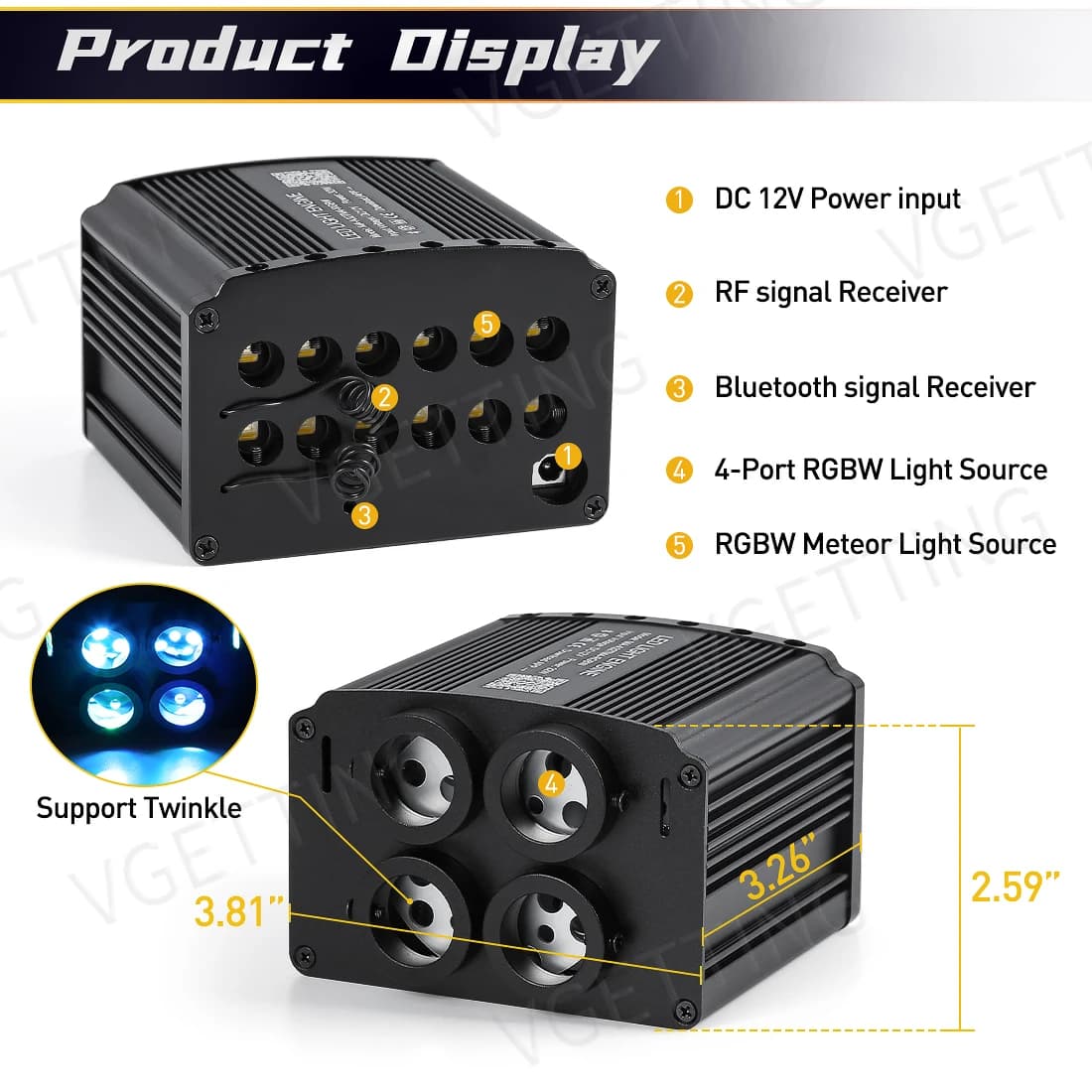 4 ports 32W scintillant RGBW météore Starlight garniture étoile plafonnier 860 pièces fibre optique 