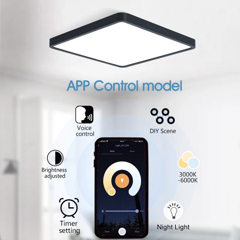 MARPOU Tuya plafonnier LED intelligent Grain de bois App commande vocale Alexa/Google télécommande p