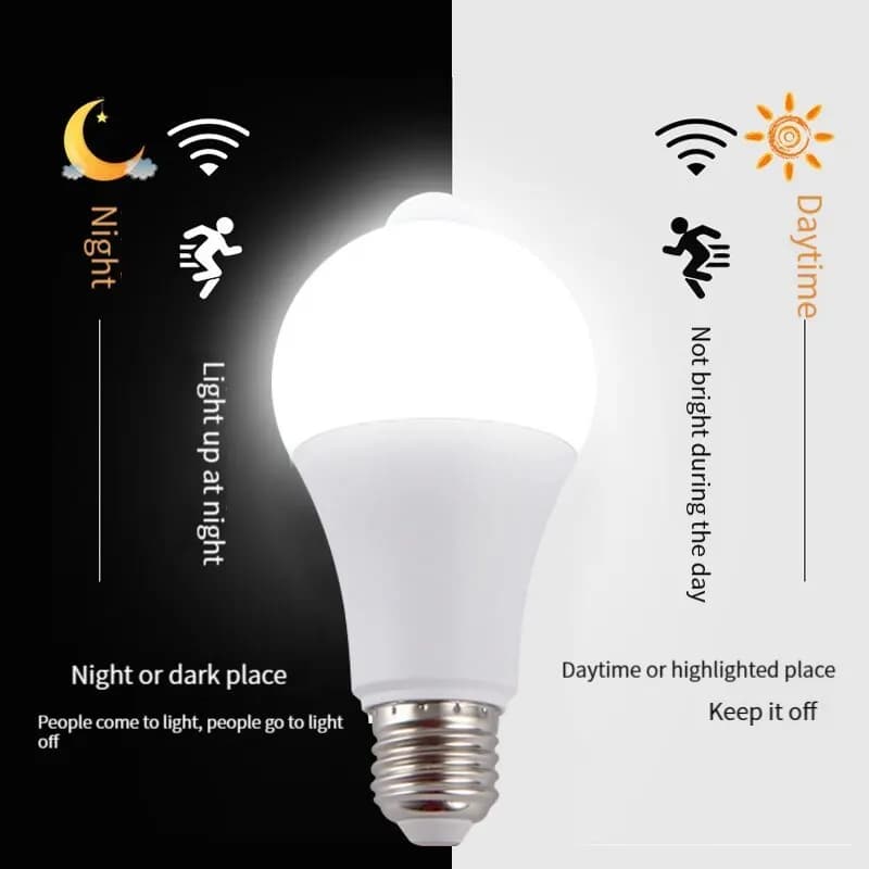 Ampoule LED avec capteur de mouvement PIR E27, Induction infrarouge humaine intelligente, lumière bl