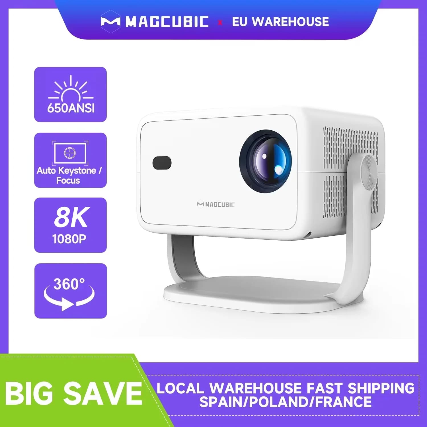 Magcubic – projecteur natif 1080P 650ANSI 8K Android14 L018, avec Correction automatique du Keystone