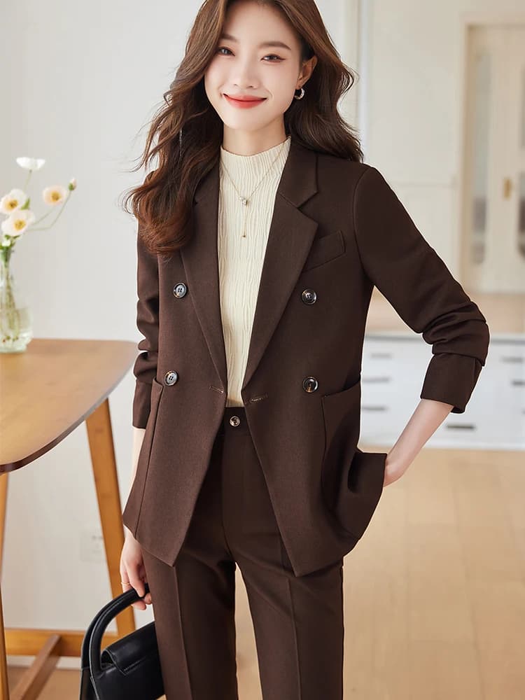 Costume pantalon à la mode pour femmes, tenue de bureau et de travail, Blazer et pantalon Beige, noi