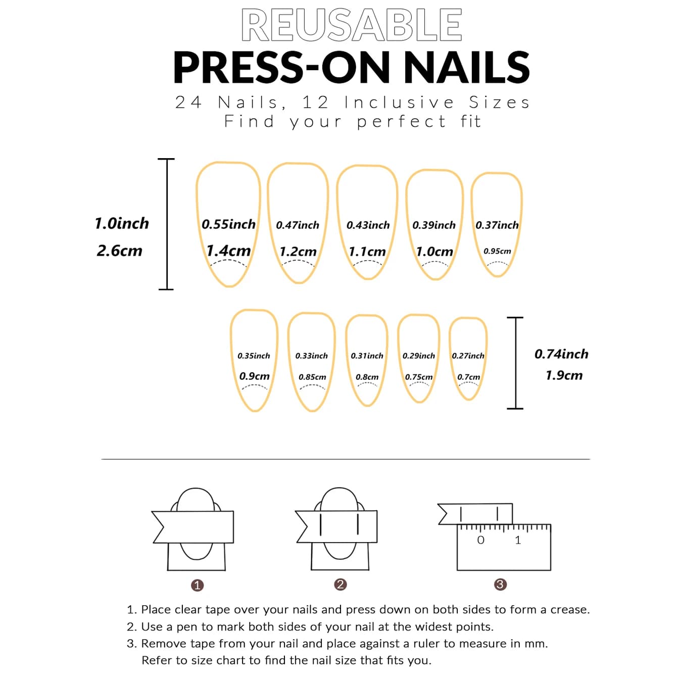 Faux ongles en amande dégradée blanche, 24 pièces, améliorez votre look, 1 lime à ongles et 1 Kit d'