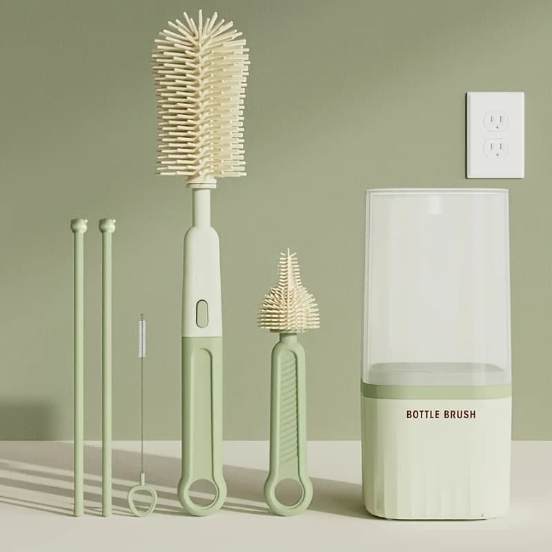 Brosse à biberon en Silicone pour bébé, ensemble d'outils de nettoyage portables à poignée droite 36