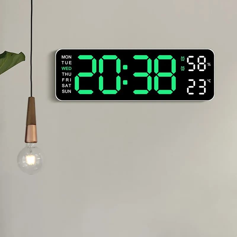 Grande horloge murale numérique de 9 pouces, alimentée par USB, température et humidité, variateur a