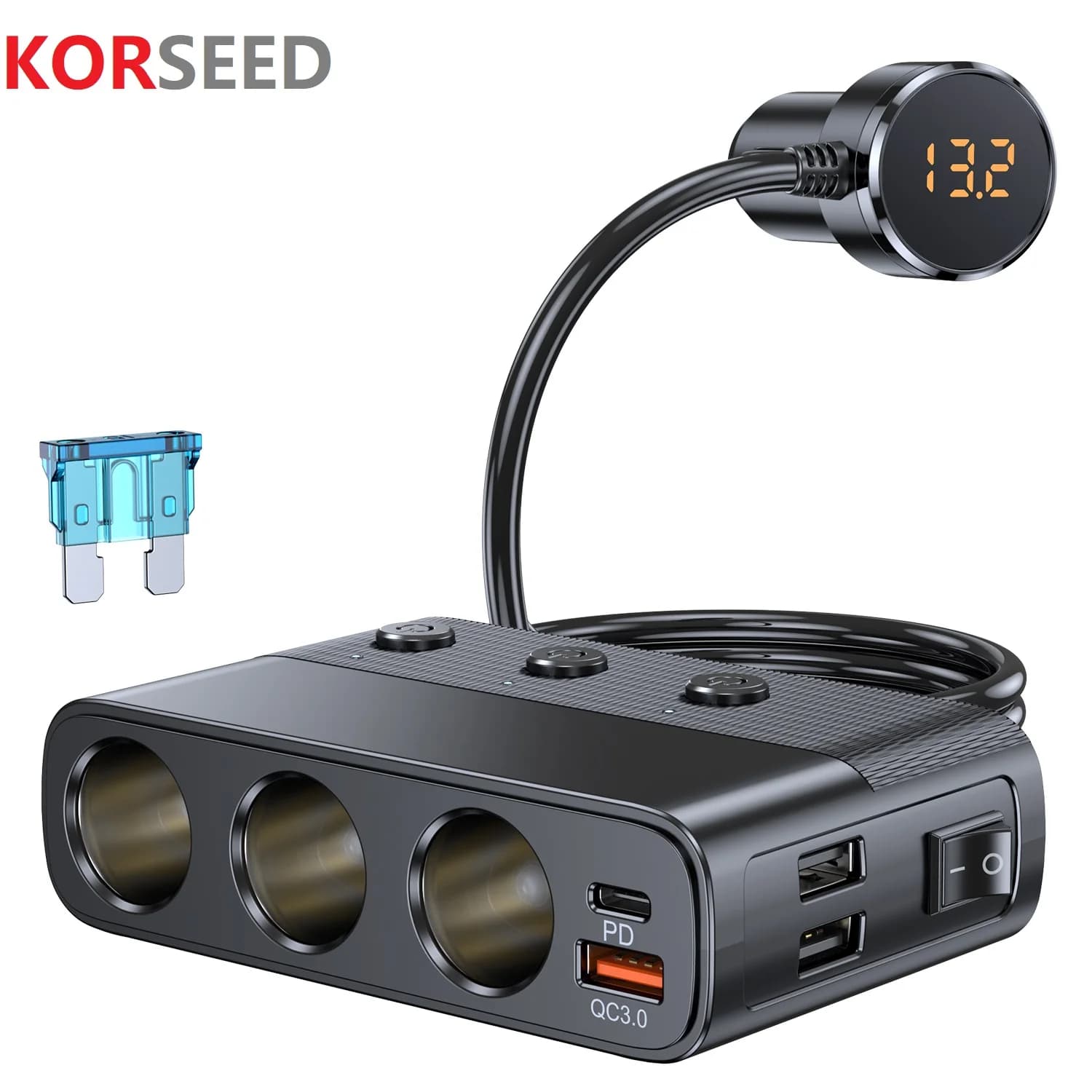 Répartiteur de chargeur de voiture 7 en 1, 127w PD30w QC3.0 adaptateur allume-cigare de voiture avec