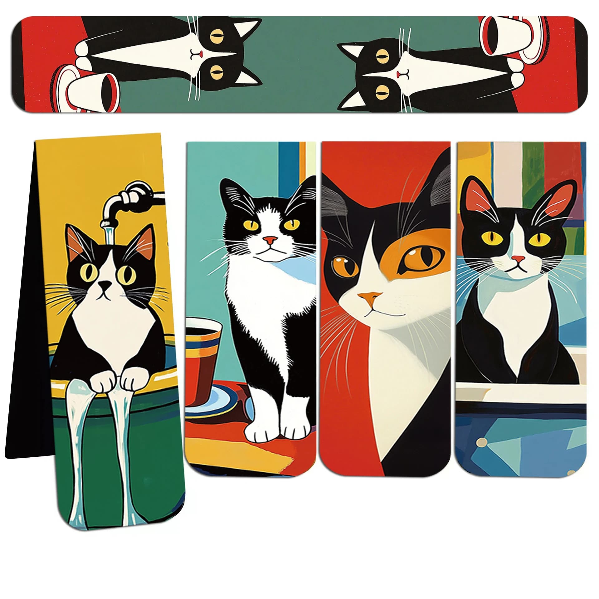 Marque-pages magnétiques chat simples et amusants, 5 pièces, articles de lecture, porte-Page, papete