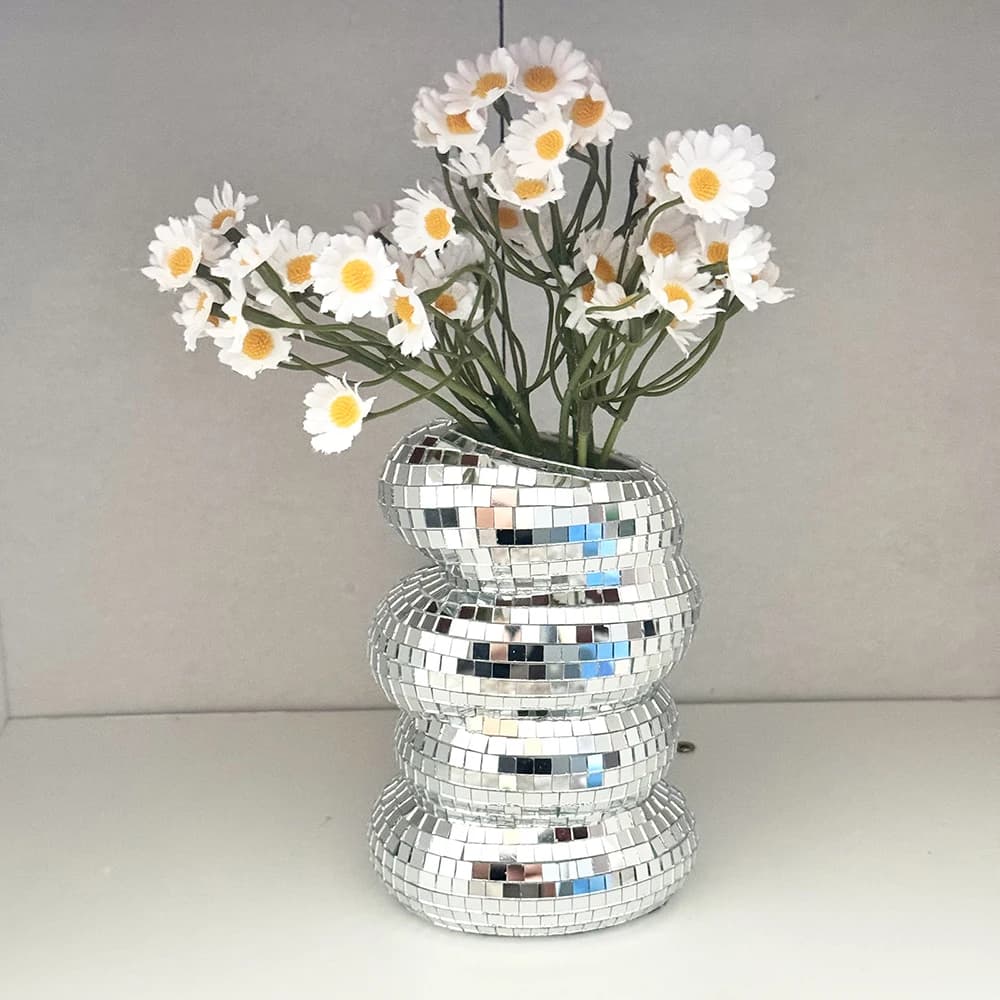 Vase boule Disco spirale, carreaux de verre uniques, bouteille de fleur, jardinière boule Disco, Vas