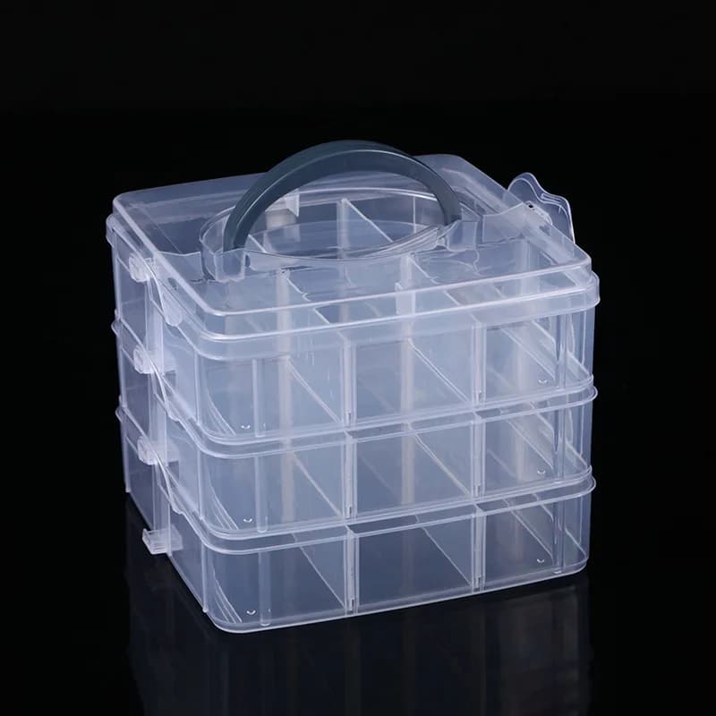 Boîte de rangement portative à trois couches pour la maison, boîte de rangement transparente pour bi