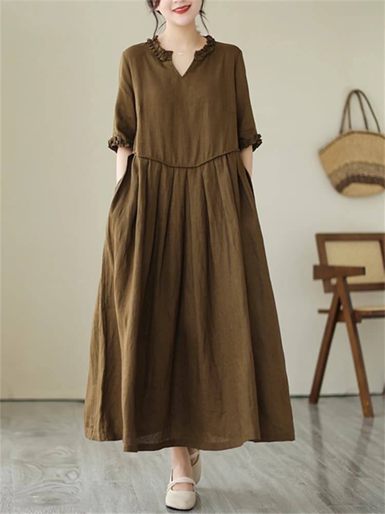 Robes en coton vintage de couleur unie pour femmes, nouvelle collection été 2026, robe longue décont