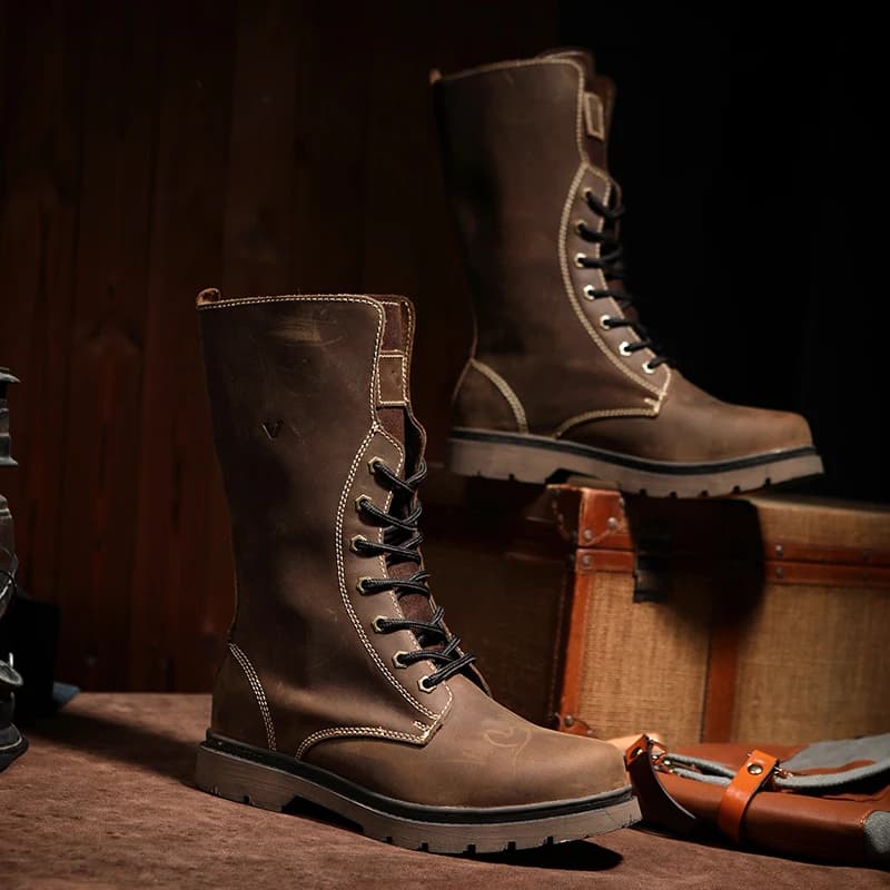 Bottes de randonnée en cuir pour hommes, bottes de moto imperméables, bottes de Combat de trekking, 