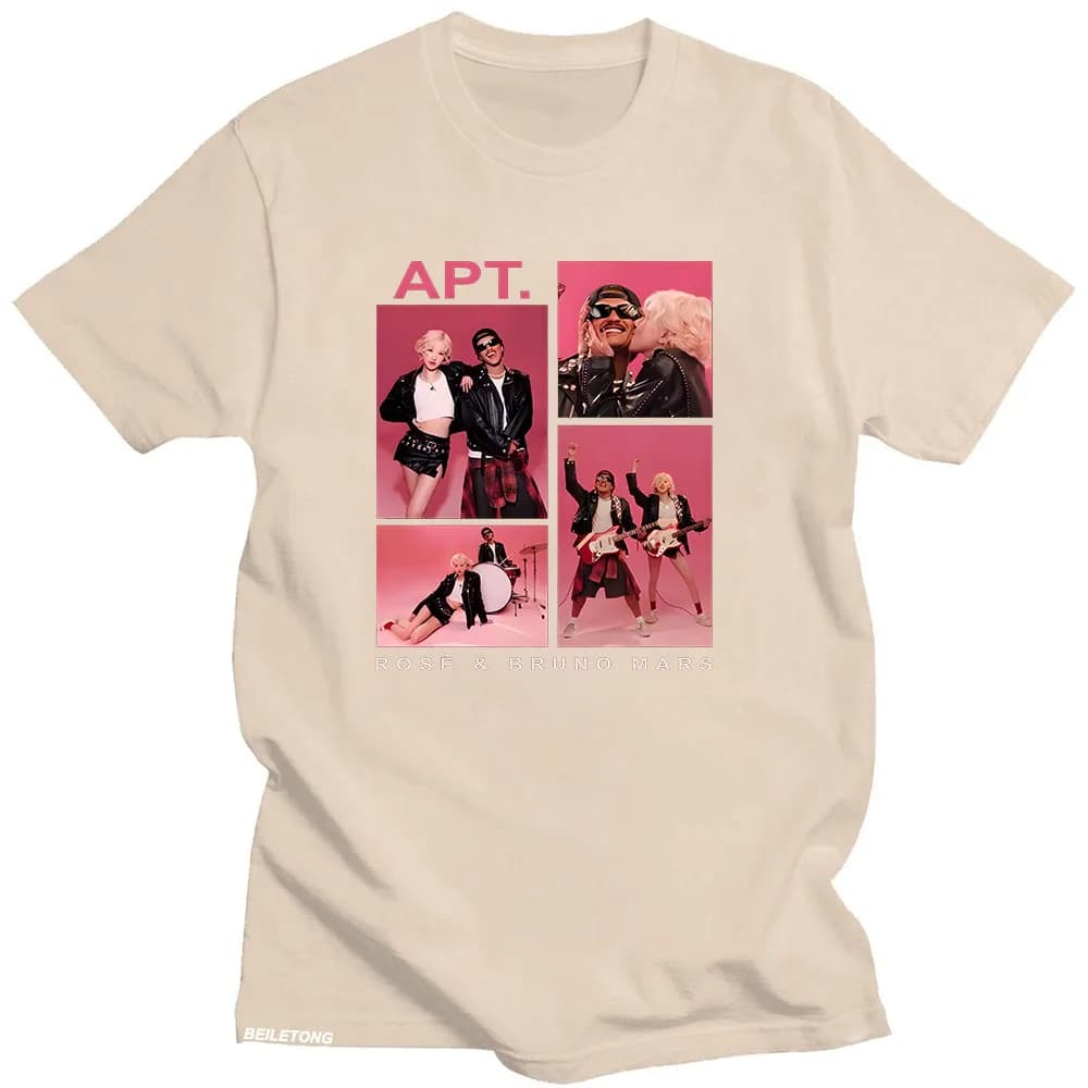 APT ROSÉ & Bruno Mars T-Shirt unisexe Couple Harajuku esthétique T-shirt à manches courtes col rond 