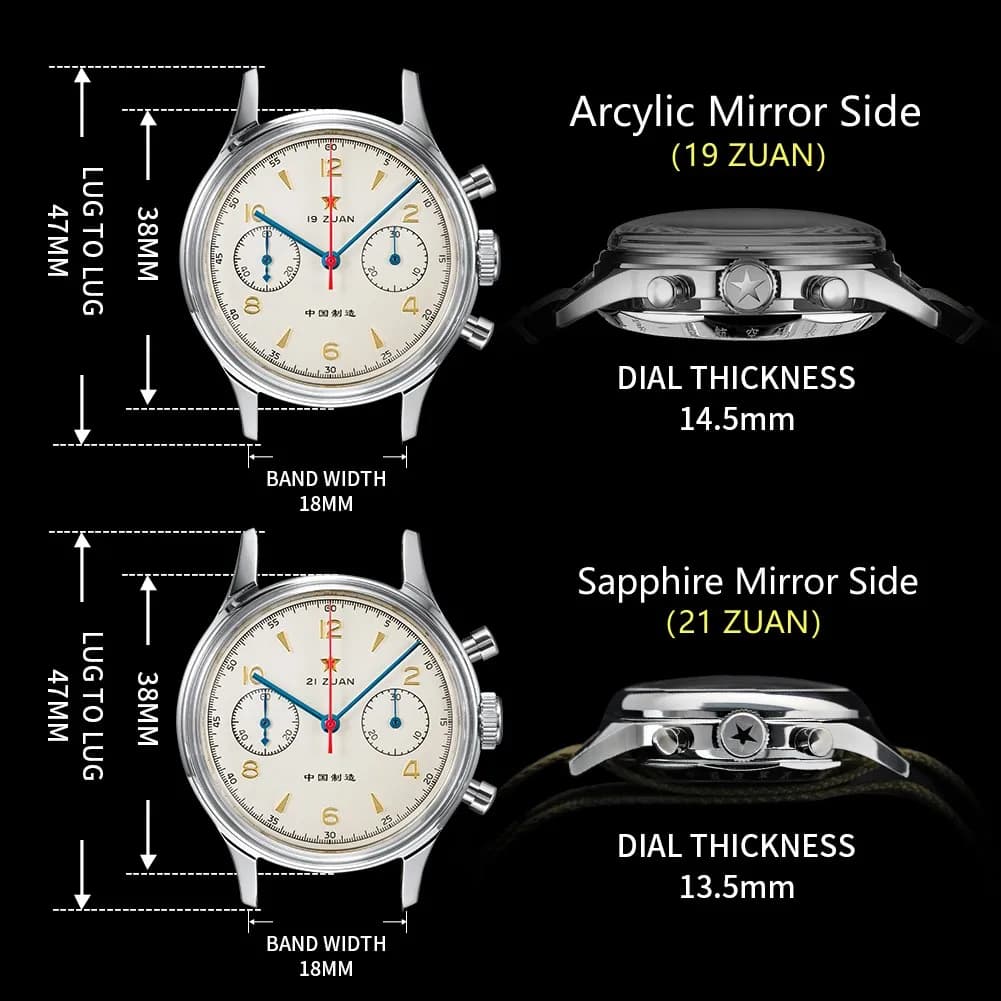RED STAR 38mm hommes 1963 chronographe montre mécanique pilote avec mouvement mouette ST1901 Air For