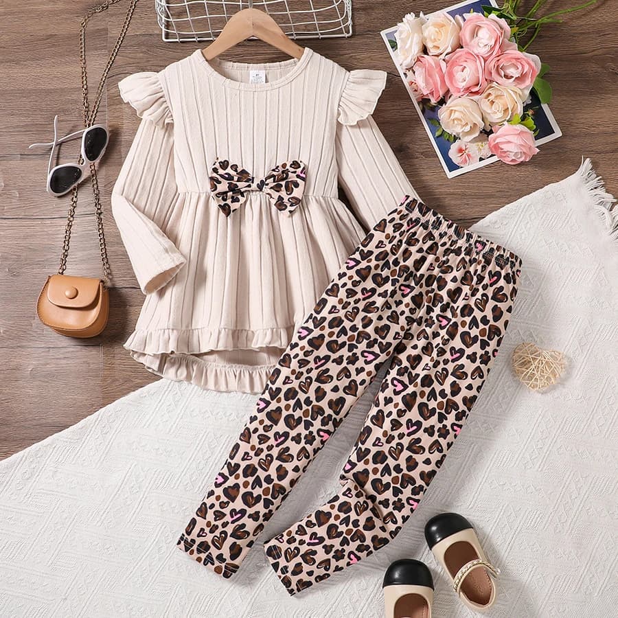 Printemps automne filles mignon mode vêtements de sport abricot tricoté à volants haut à manches lon
