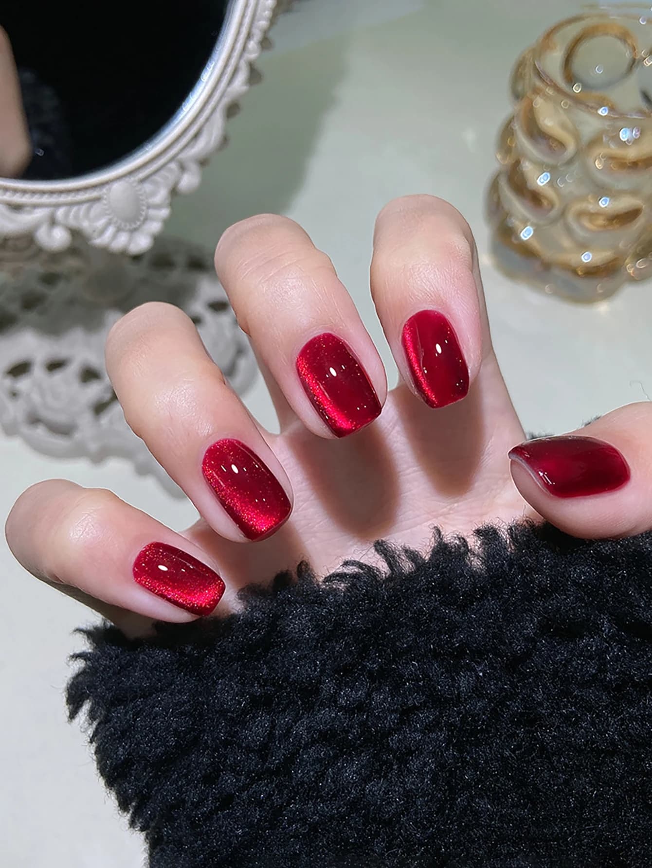 Vernis à ongles Gel œil de chat rouge rubis, vin rouge cerise Dopamine paillettes, tremper LED/UV, m