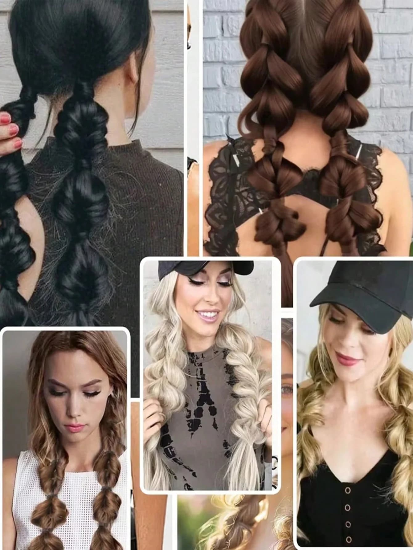 1 pièce Extensions de cheveux synthétiques tressées en bulles style lanterne avec élastique pour fem