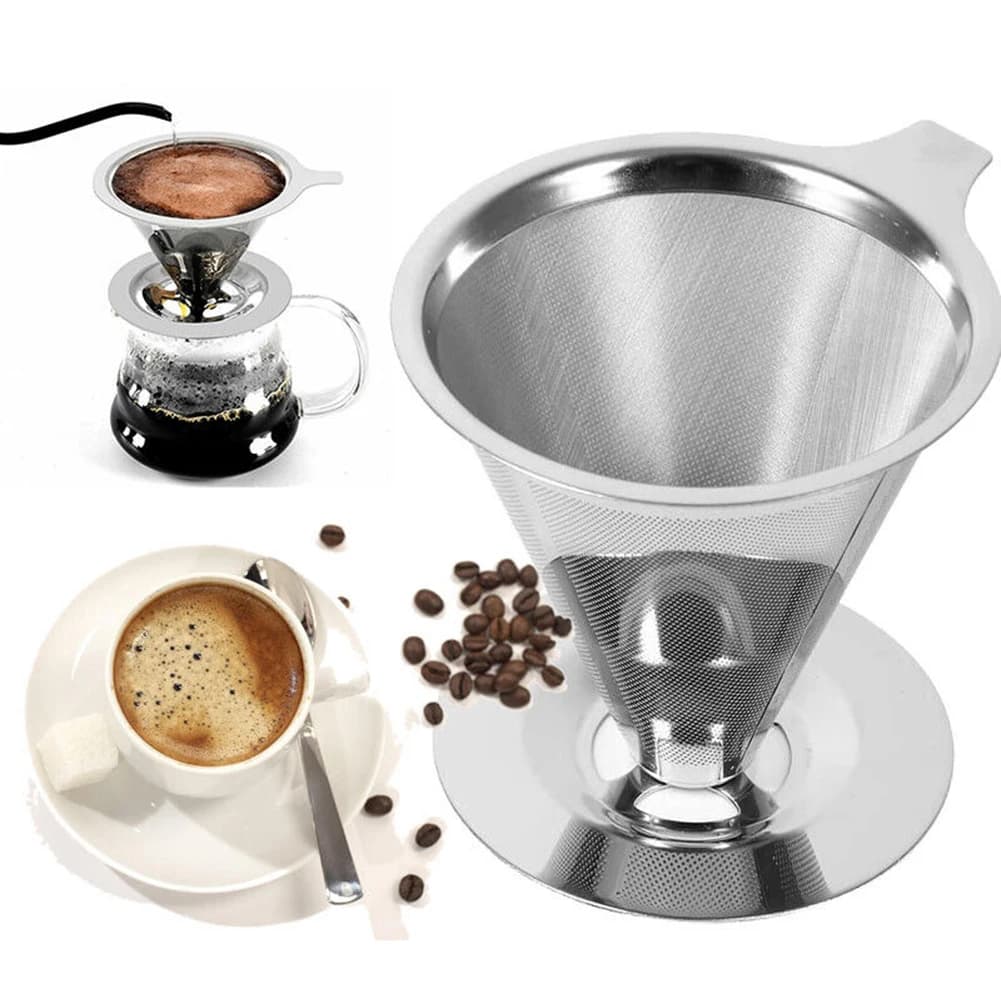 Porte-filtre à café réutilisable double couche en acier inoxydable, passoire à thé, accessoires de c
