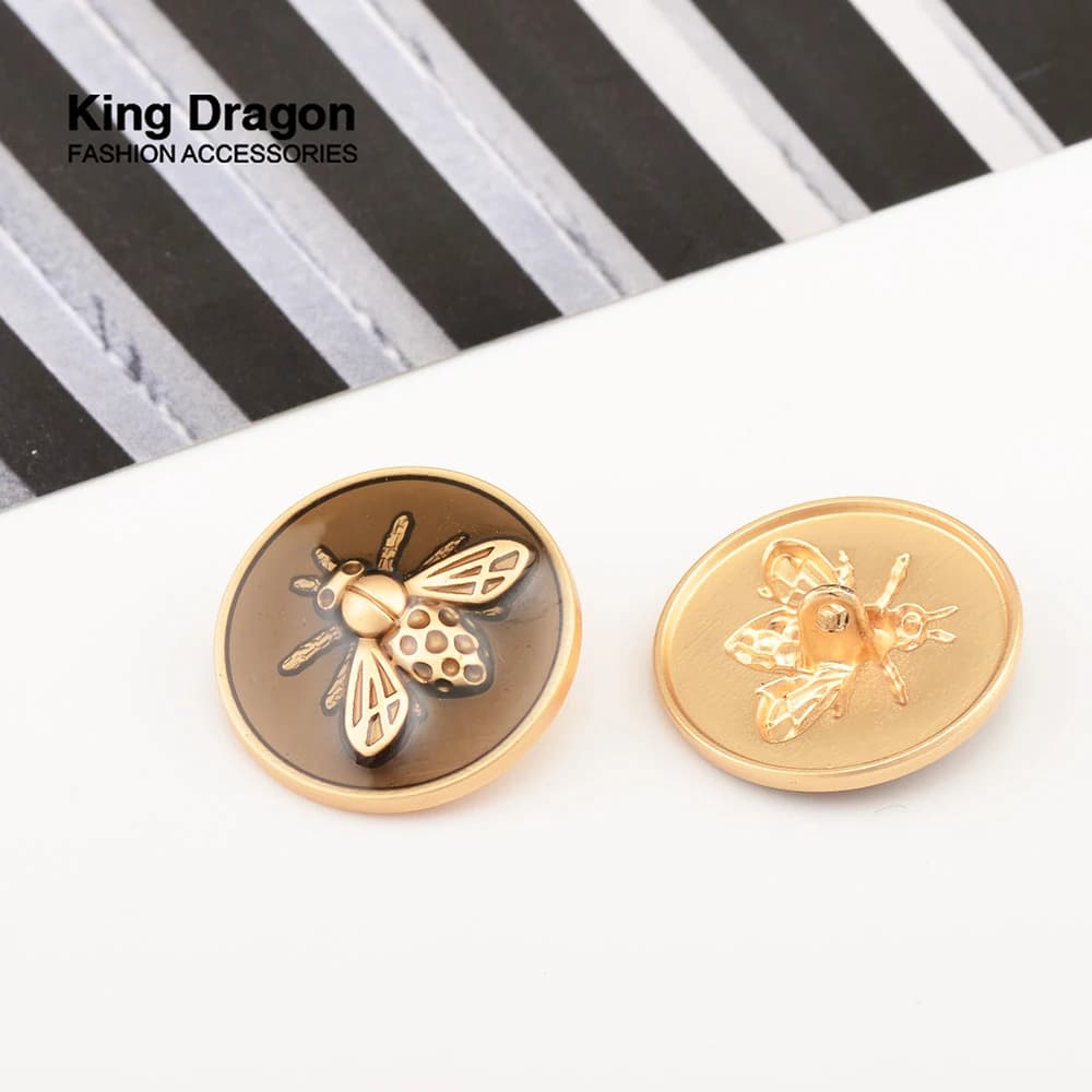 Boutons en métal décoratifs avec strass, 6 pièces, abeille dorée, rose, bleu, pour vêtements, mantea