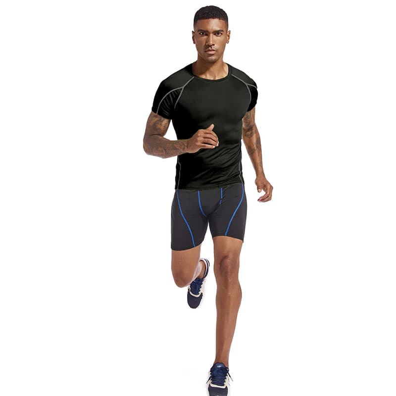T-shirt de course pour hommes, vêtements de Sport d'été, slim, Gym, Fitness, hauts de Sport, collant