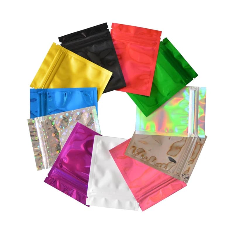 Sacs en aluminium Mylar colorés à fermeture éclair, sachets de thé, sac de stockage des aliments, po