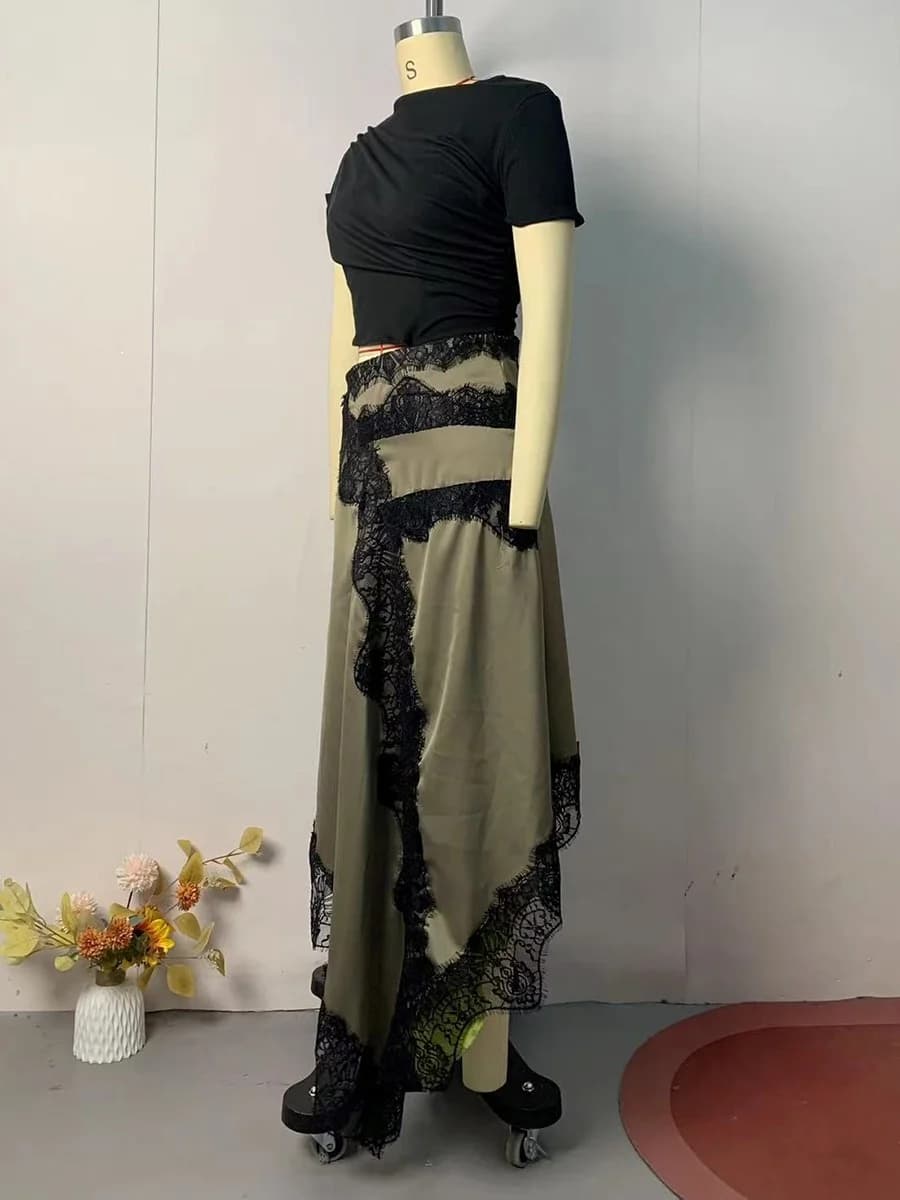 VGH Hit couleur Patchwork dentelle femmes robe col rond manches courtes taille haute décontracté Sex