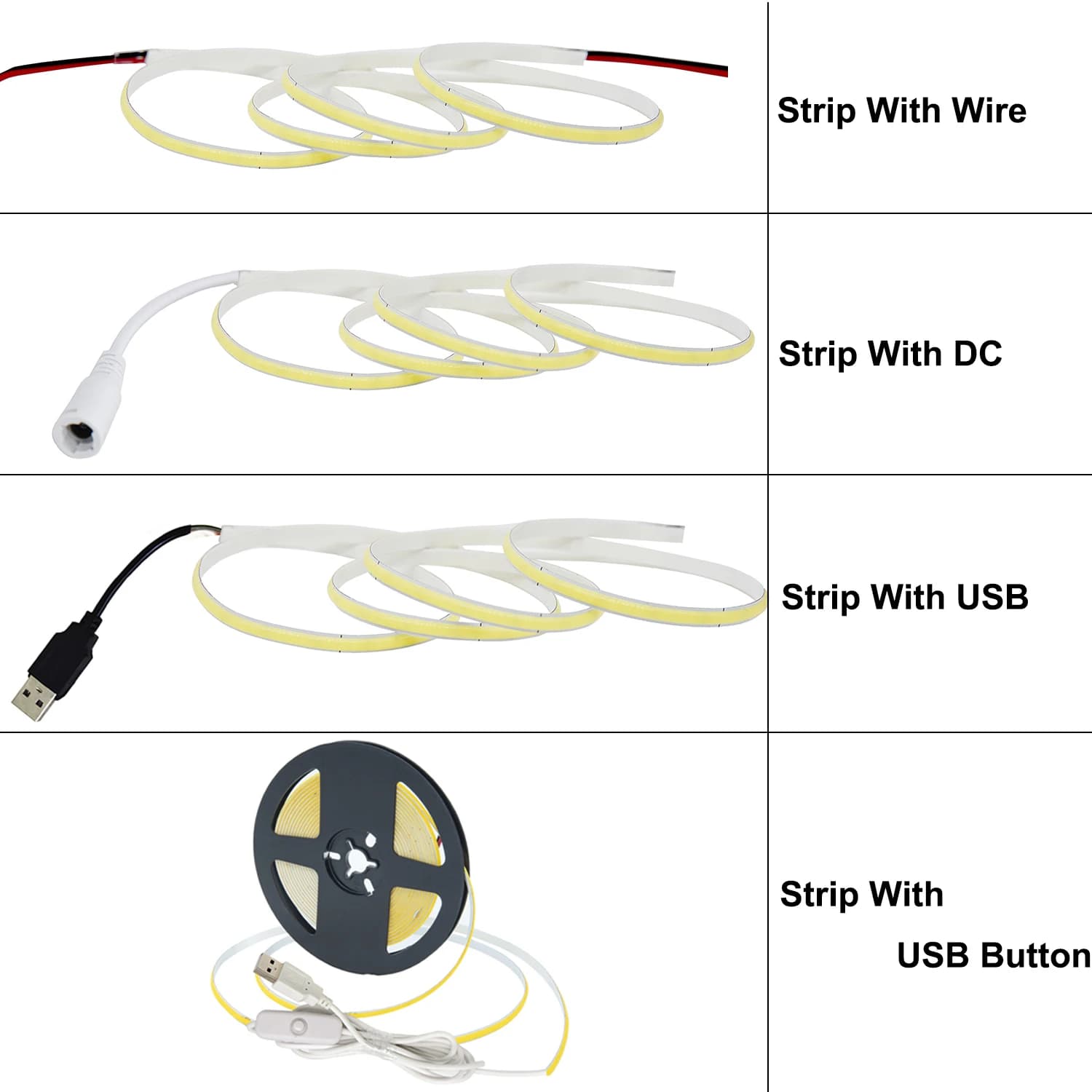 Bande lumineuse COB 5V 5mm, ruban à intensité variable, 320 led/m, barre lumineuse Flexible pour écl