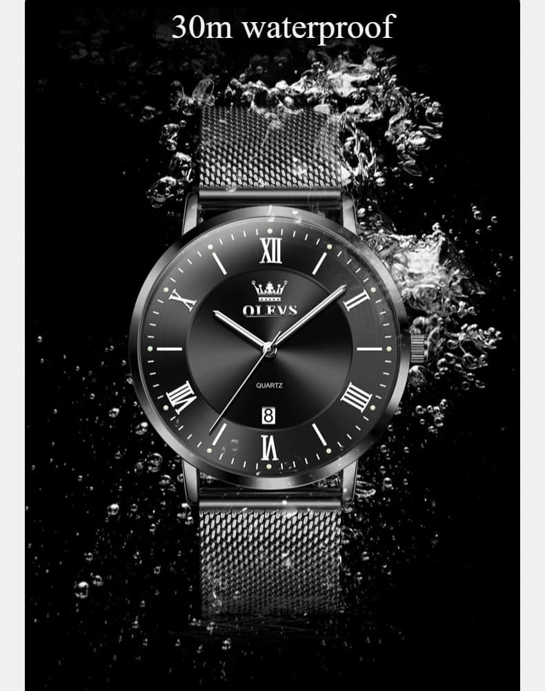 OLEVS 5623 Montre à quartz pour homme, cadran minimaliste avec chiffres romains, bracelet en maille 
