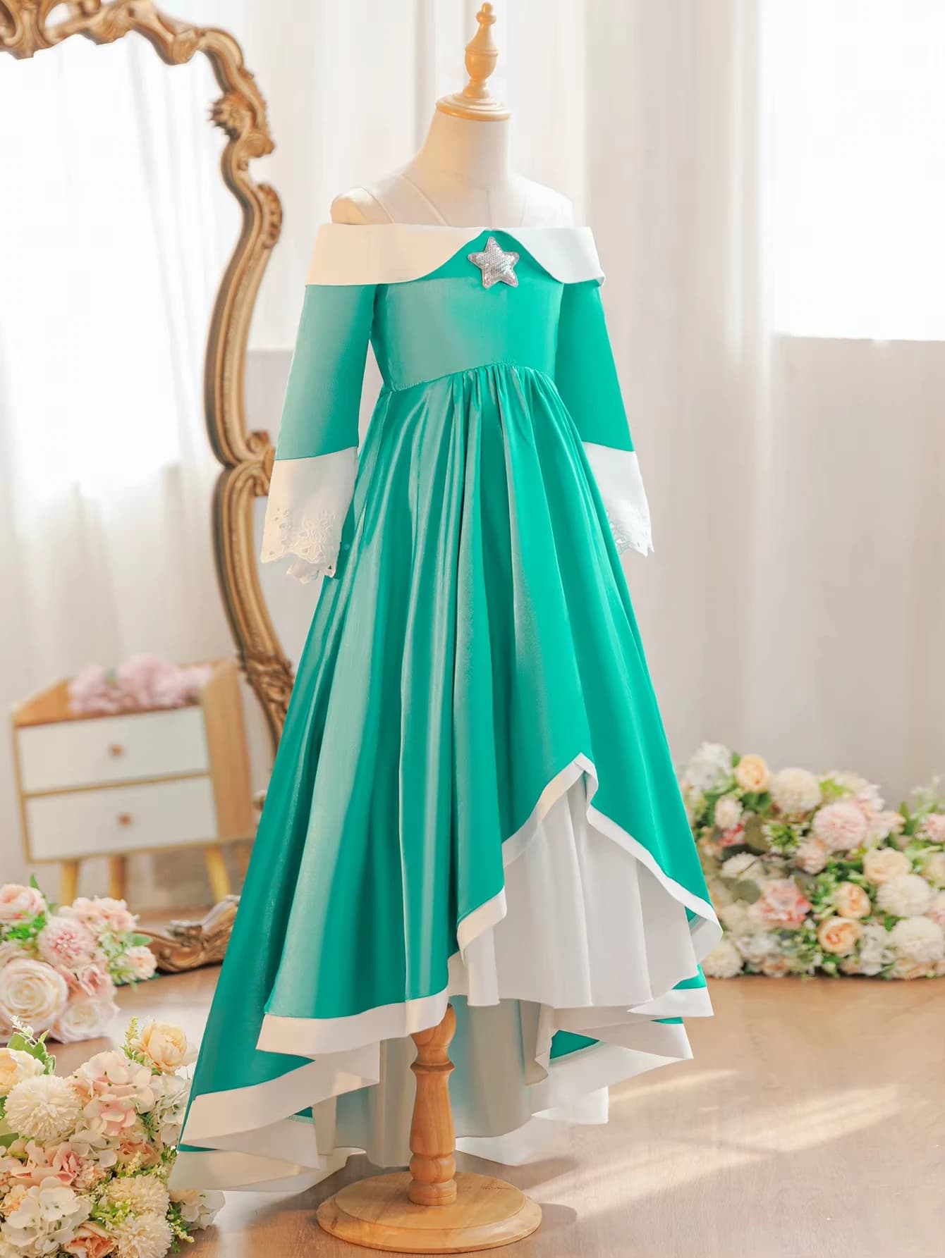 Robe de princesse en dentelle à épaules dénudées pour filles, tenue de cosplay pour enfants, robes d