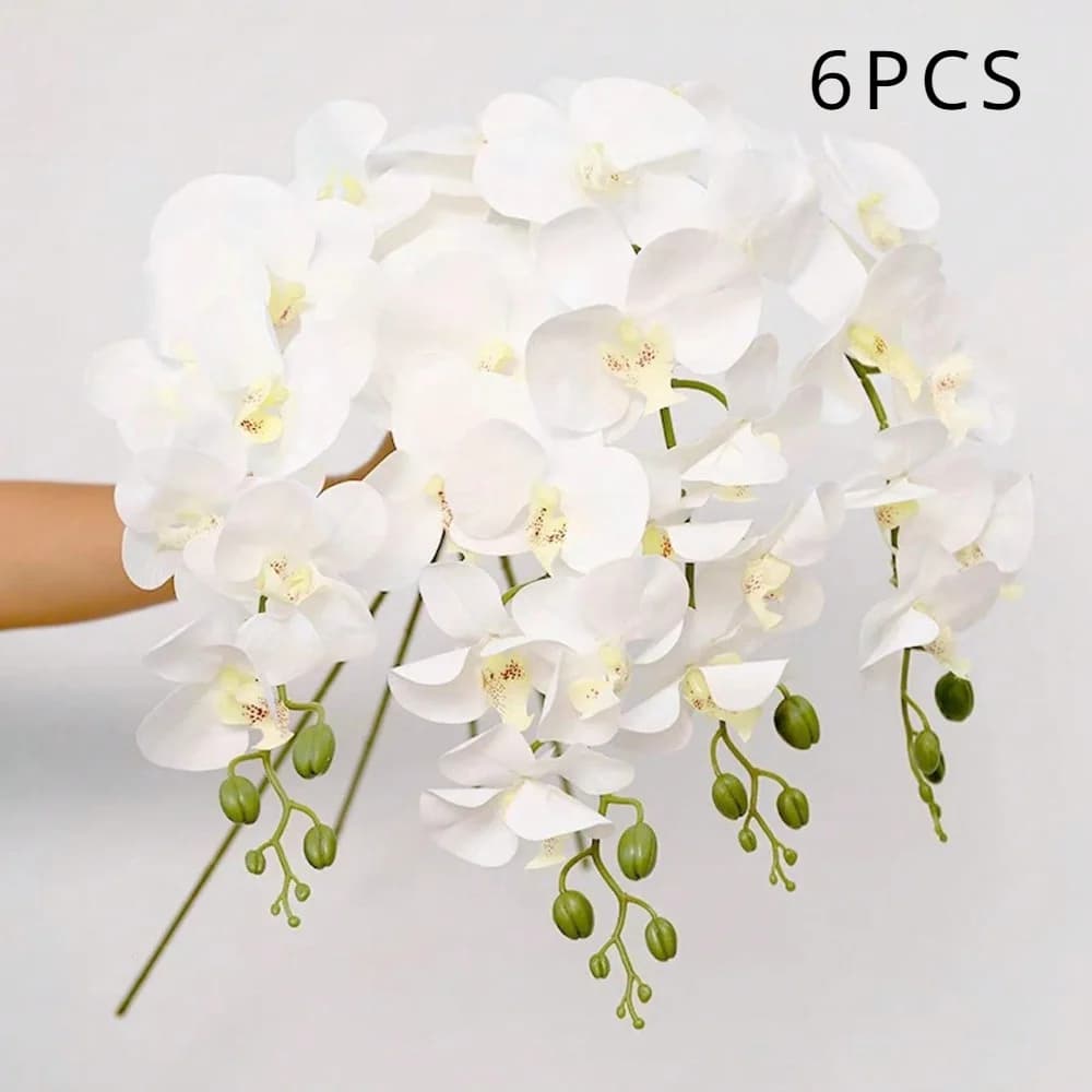 Orchidées artificielles réalistes, 6 pièces, 9 fleurs chacune, tiges d'orchidées papillon en soie po