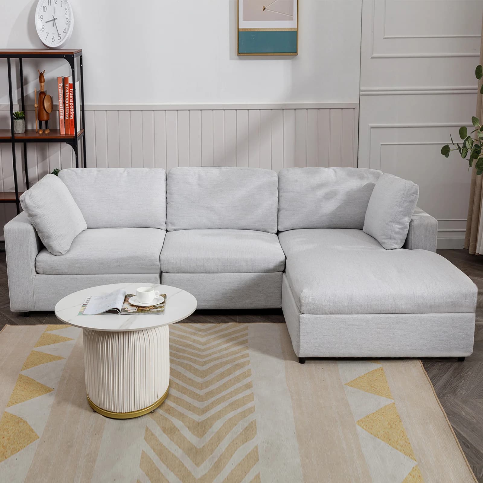 HORGgland-Canapé sectionnel en forme de L avec 2 coussins gratuits, chaise droite, O, 107 po