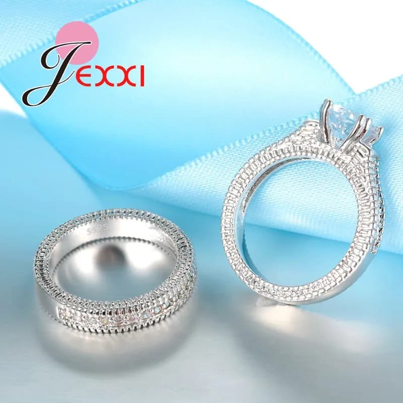 Ensemble de bagues élégantes en argent Sterling 925, 2 pièces, pavé de cristaux brillants de haute q