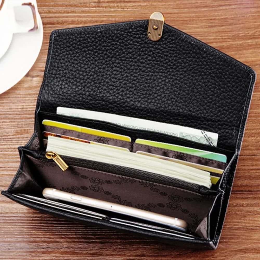 Portefeuilles longs en cuir véritable pour femmes, sacs à main de créateur de luxe, porte-cartes de 