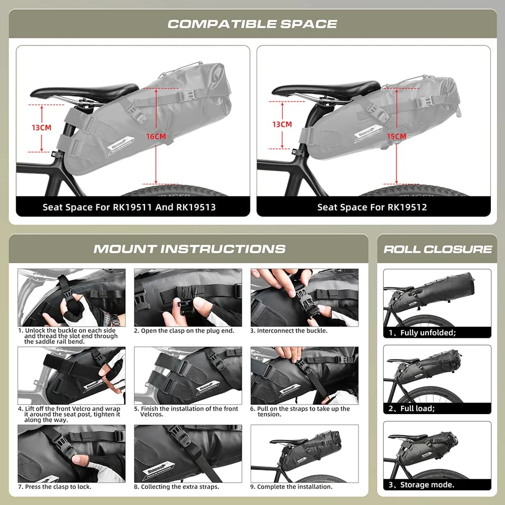 Bal inowalk-Sac de dégager de vélo étanche, sac de queue de vélo pliable, sac de rangement soufflé p