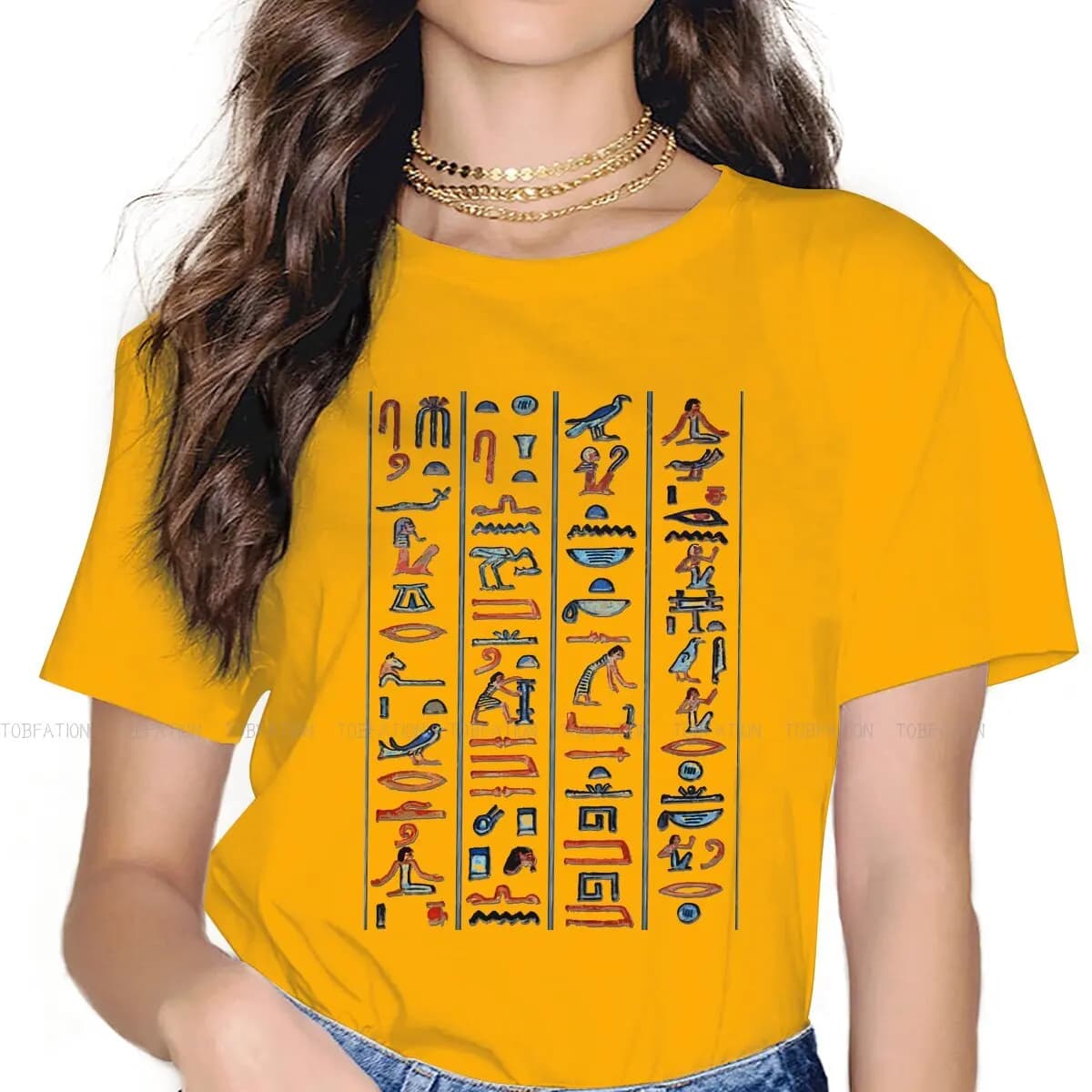 T-shirt fille de Culture égyptienne ancienne, hieroglyphe, couleurs originales sur noir, classique f