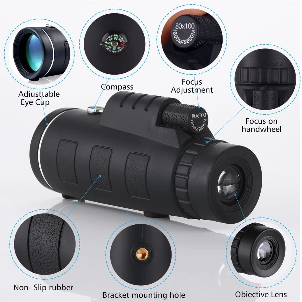 Télescope monoculaire 80x100 HD, n'aime injuste, pour l'extérieur, portable, longue portée, étanche,