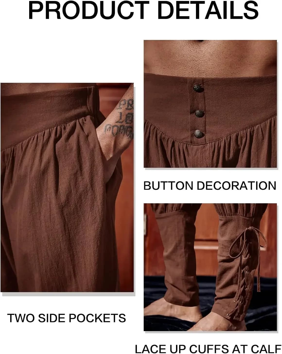 Pantalon de cheville médiéval pour hommes, pantalon de Pirate Viking de la Renaissance, à lacets, co