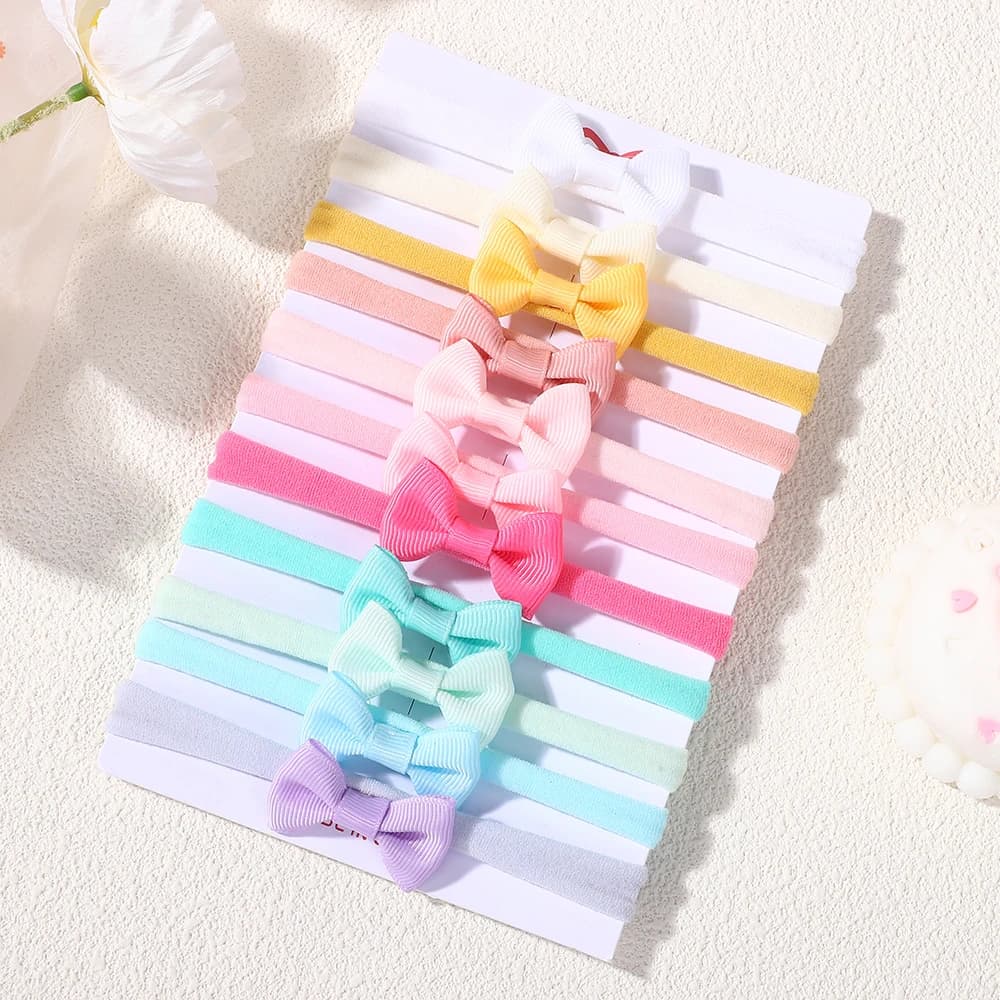 11 pièces/lot bandeau à nœud papillon de couleur unie, mini bandeau en nylon exquis, ensemble pour b