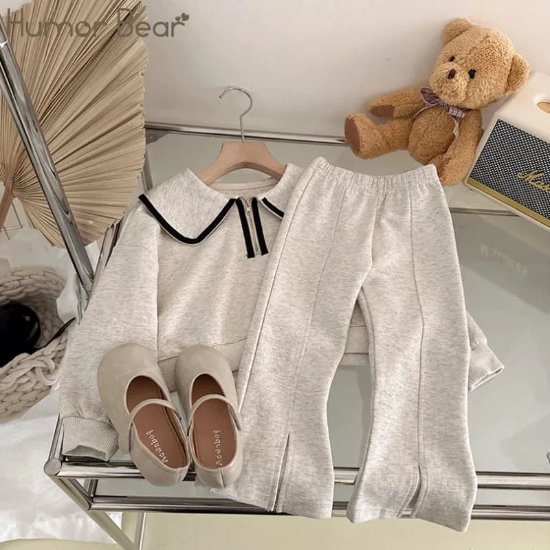 Humor Bear – ensemble deux pièces pour filles, mode coréenne, col de poupée, sweat à capuche à manch
