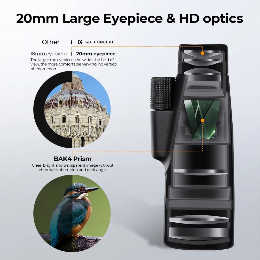 Télescope monoculaire K&F CONCEPT Outdoor 12x50 haute définition, prisme BAK-4, étanche, HD, pour ad