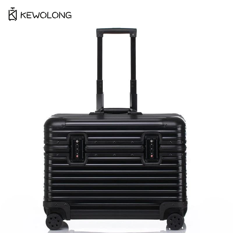 Valise en aluminium à coins arrondis, bagage cabine rigide à ouverture par le haut avec roulettes à 