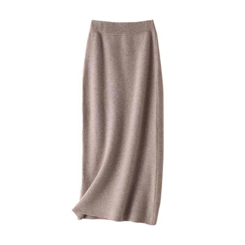 Jupe 100% pure laine pour femmes, mi-longue, taille haute, fine, en cachemire, tricotée, assortie av