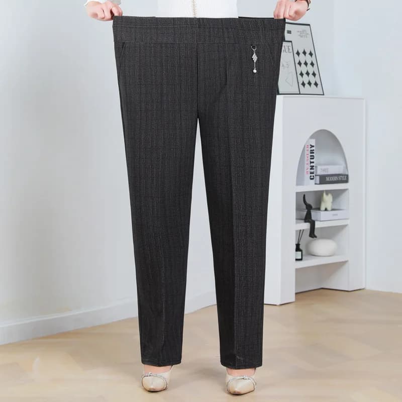 Pantalon taille haute élastique pour femme, pantalon long décontracté, jambe droite, femme d'âge moy