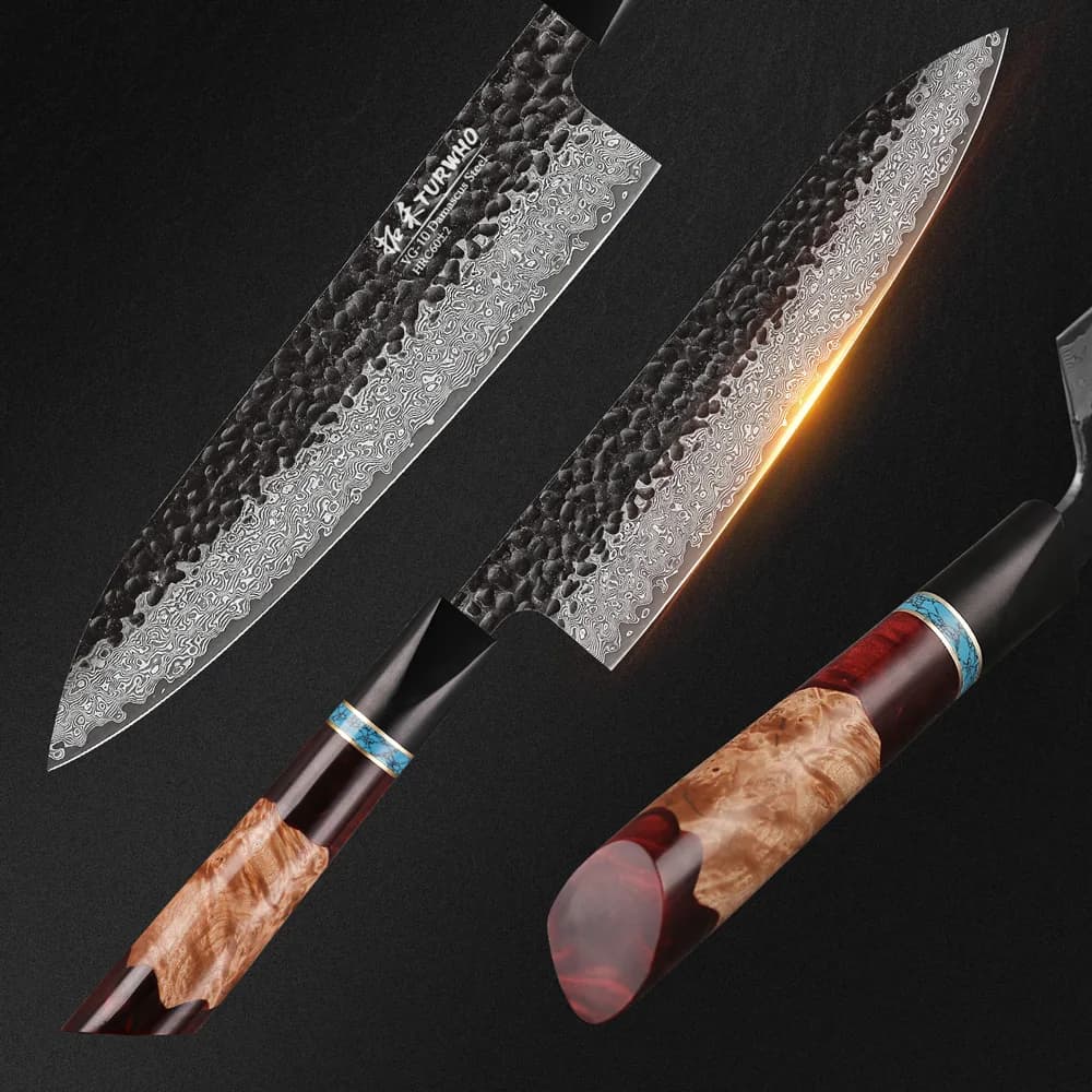 TURWHO couteaux de cuisine forgés à la main en acier damas VG10 couteau de Chef japonais Kiritsuke N
