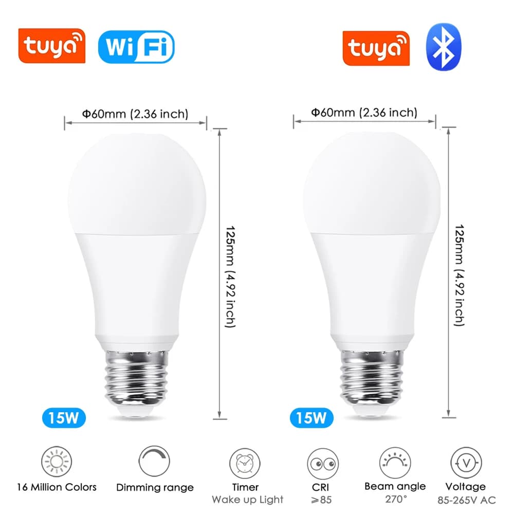 Tuya Wifi/Bluetooth ampoule intelligente E27 RGB Alexa lampe à LED ampoules intelligentes AC 85-265V
