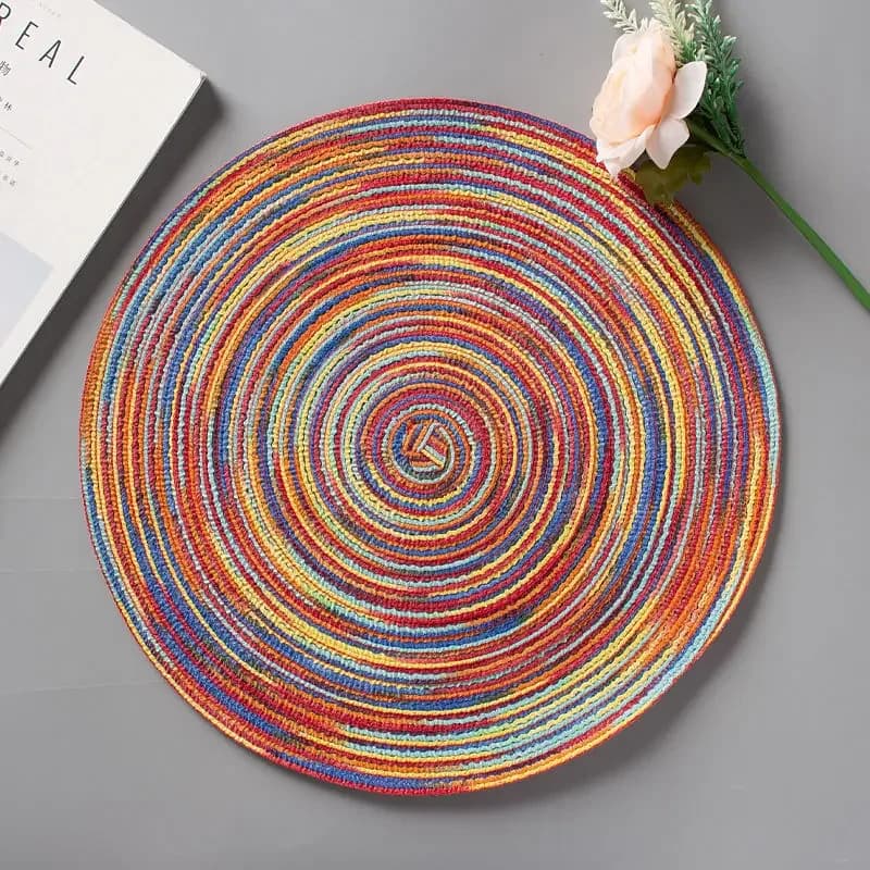 Napperon de Table Rond en Vinyle Tissé Individuel, Antidérapant, Ustensiles de Cuisine, Décors de Ta