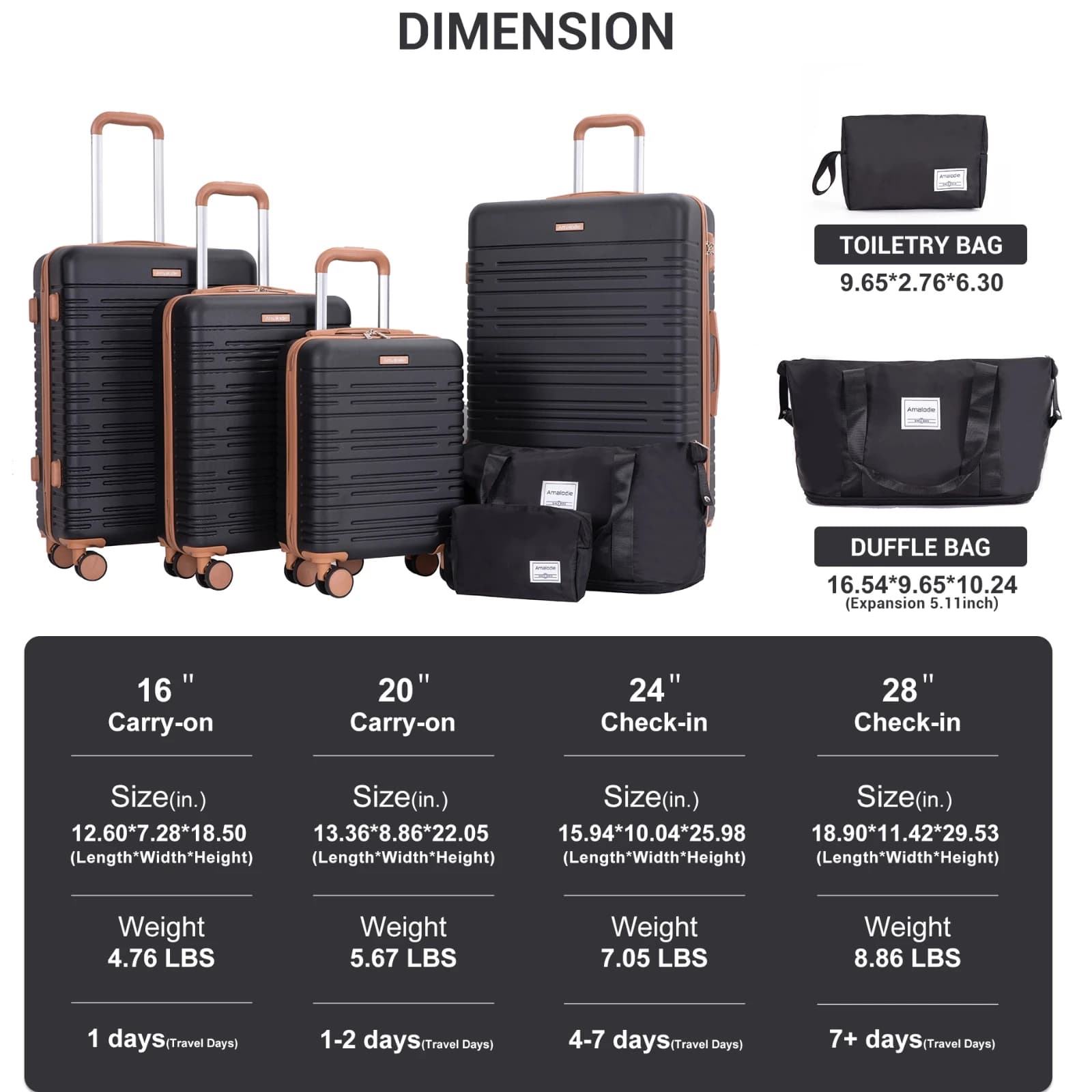 Ensemble de bagages 4 pièces, valises avec doubles roulettes pivotantes et serrure TSA, ensemble de 