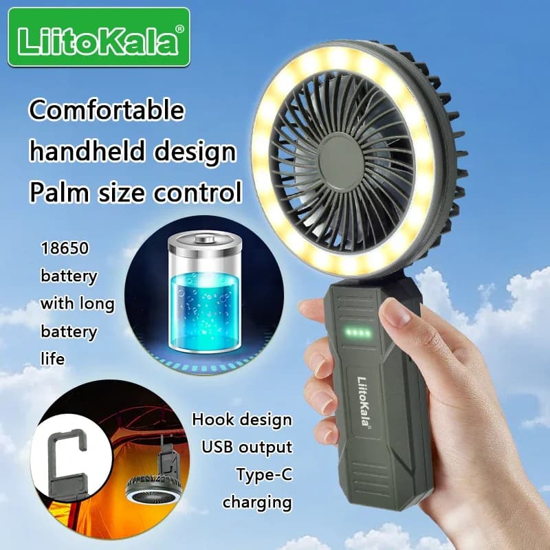 LiitoKala LF-FL01 ventilateur portatif LED fonctionnel 18650 batterie intégrée 4000 mAh longue porté